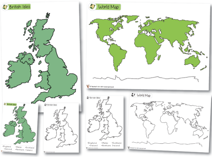 Kolorowa mapa Świata i Wielkiej Brytanii