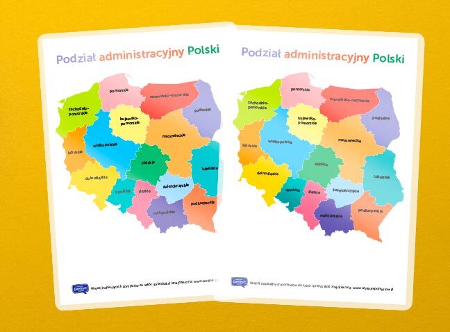 Mapa Polski podział na województwa do druku. Do nauki geografii