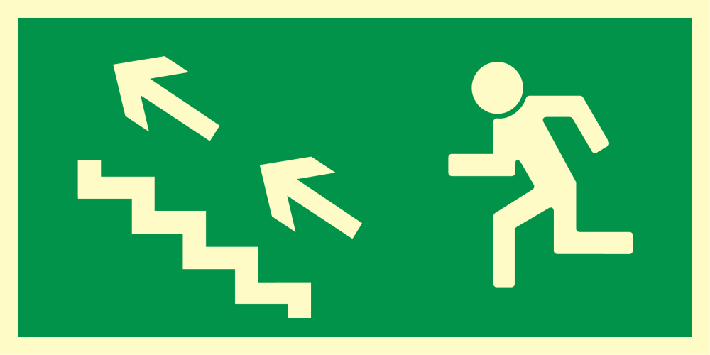 Kierunek do wyjścia drogi ewakuacyjnej schodami w górę (w lewo)