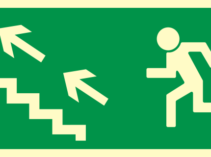 Kierunek do wyjścia drogi ewakuacyjnej schodami w górę (w lewo)