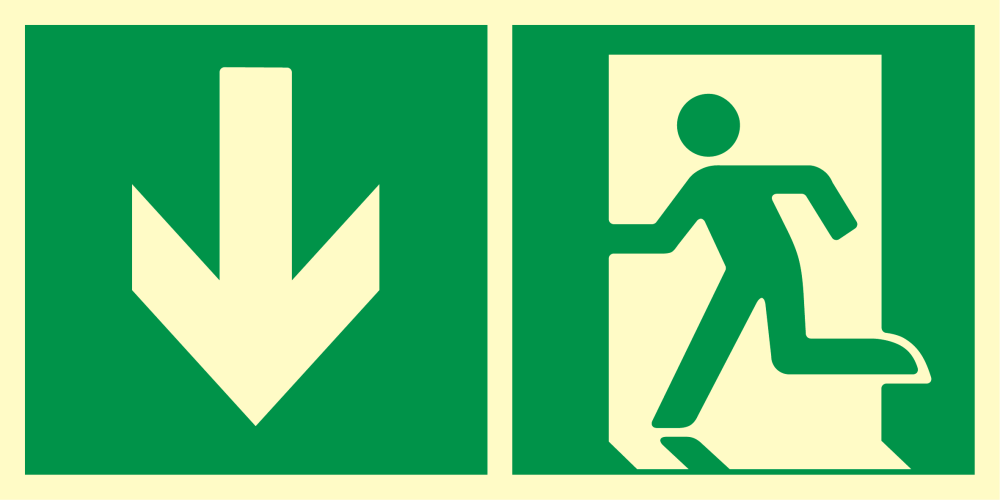 Kierunek do wyjścia ewakuacyjnego w dół (lewostronny)